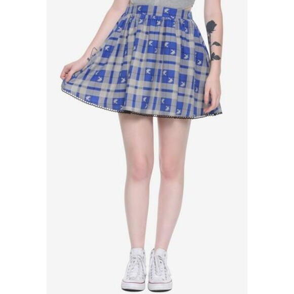 Harry Potter Skirt RAVENCLAW Women XL Blue Plaid Skater Birds Hot Topic NWT NEW - Picture 1 of 5